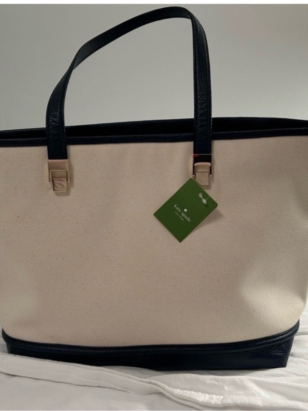 Kate Spade Taren Oliver Street Canvas Tote Natural Navy NWT - Picture 2 of 6